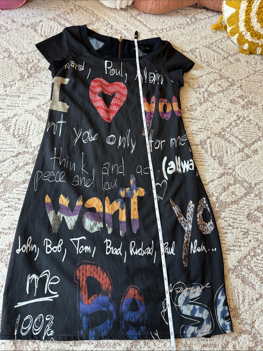 Desigual Graffiti Graphic Print Mini Dress XS Art Pop Art Sheer Sleeve - Picture 13 of 16